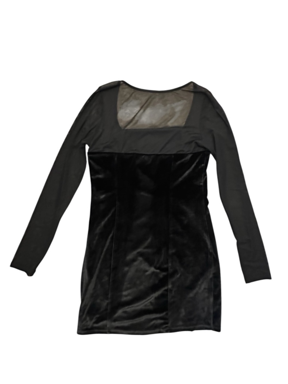 Lulus Black Velvet Mesh Sleeve Square Neck Dress Womens Small NWOT - Picture 4 of 10